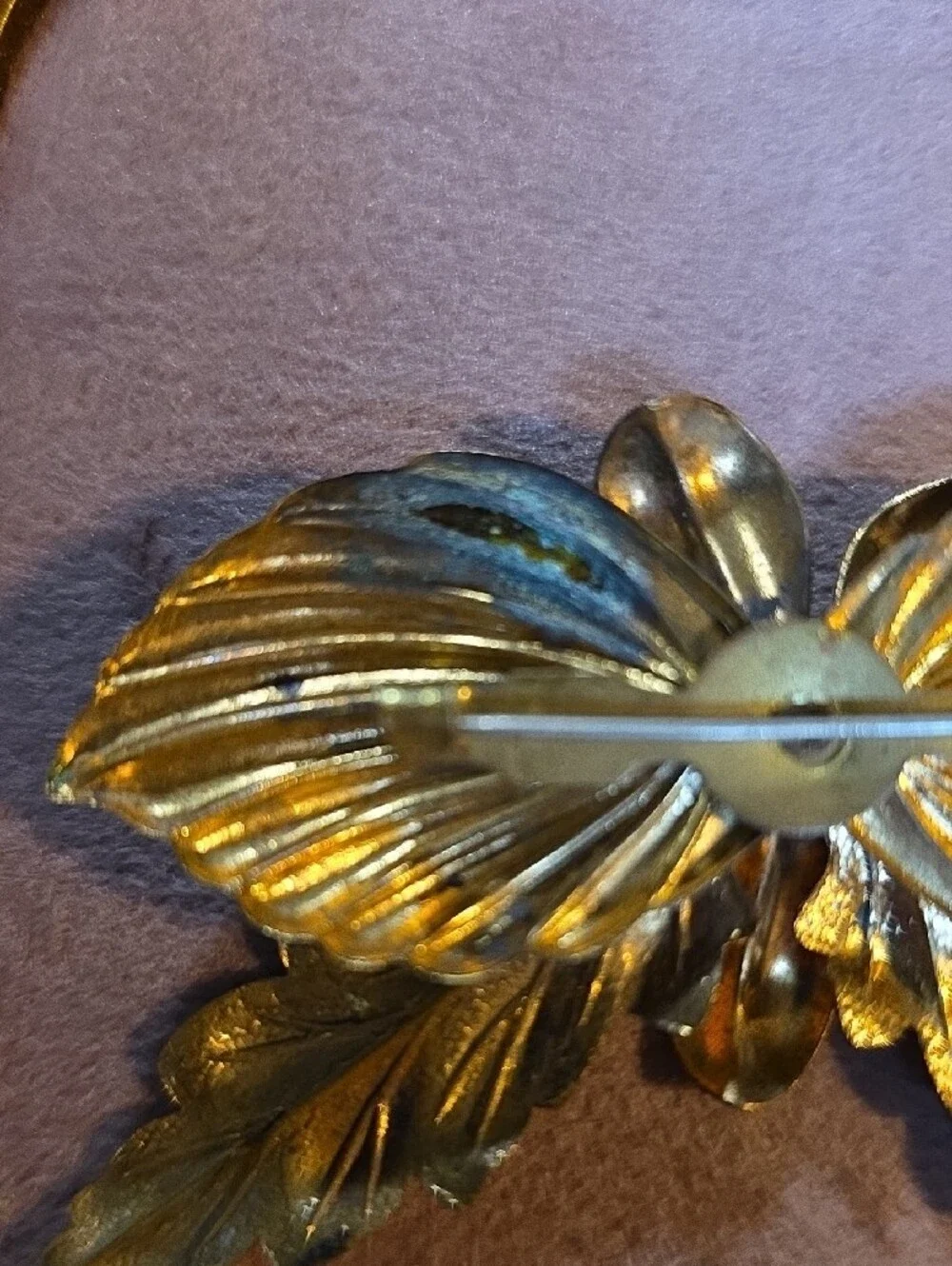 Vintage Ornate Layered Brass Floral Brooch